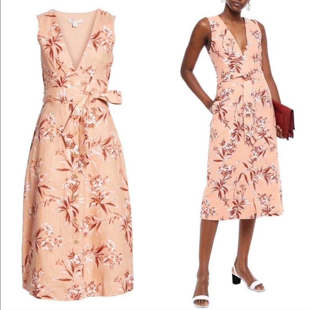 NEW NWT Joie Ethelda Dress Pink Floral Linen Midi Button Size Small S